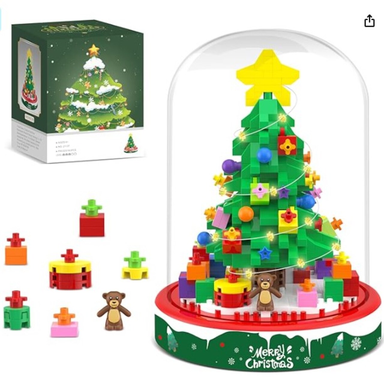 542 Christmas Tree Building Blocks Toy Building Sets Christmas Décor Building Kit with LED Light, Tabletop Christmas Tree Xmas Ornament Xmas Gifts Adult Stocking Stuffers for Children